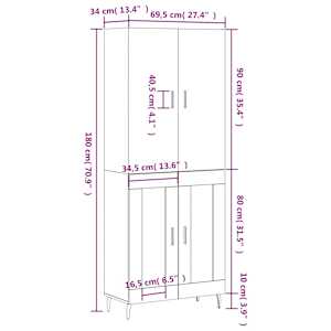 Skříň highboard bílá 69,5 x 34 x 180 cm kompozitní dřevo - obrázek 13