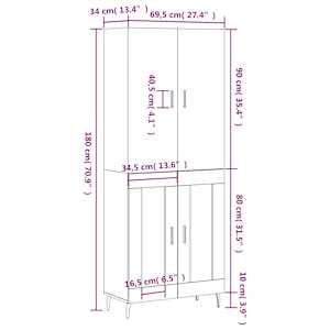 Skříň highboard hnědý dub 69,5 x 34 x 180 cm kompozitní dřevo - obrázek 13