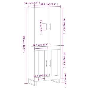 Skříň highboard bílá 69,5 x 34 x 180 cm kompozitní dřevo - obrázek 13