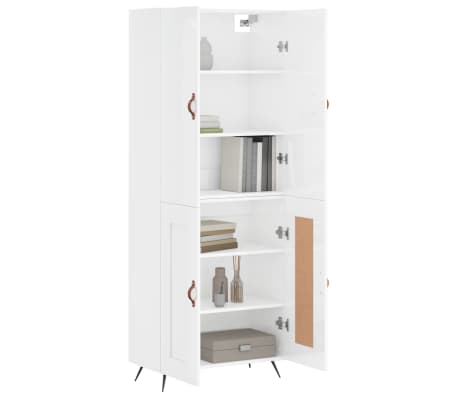 vidaXL Aparador alto madera contrachapada blanco brillo 69,5x34x180 cm