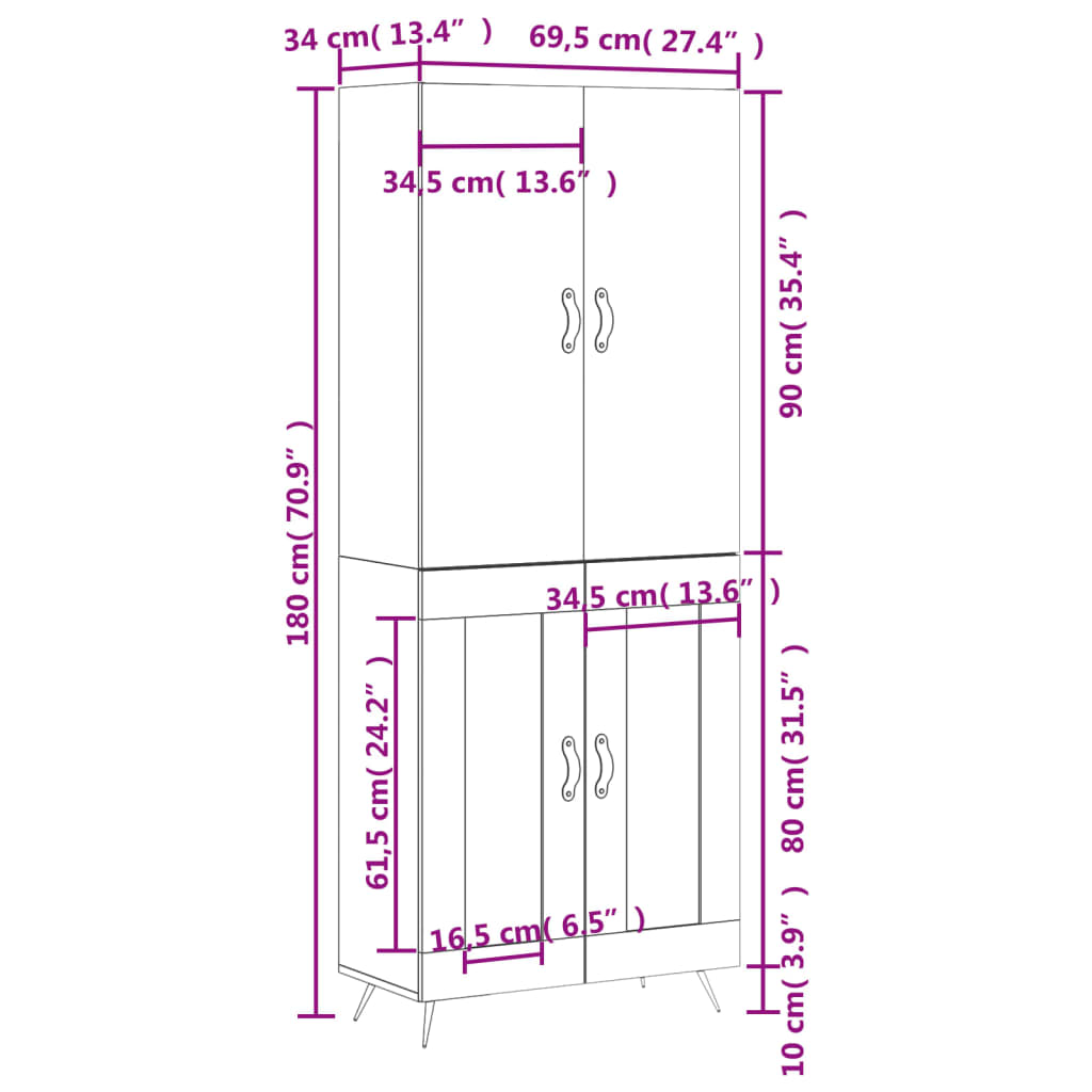 Skříň highboard betonově šedá 69,5x34x180 cm kompozitní dřevo - obrázek 13