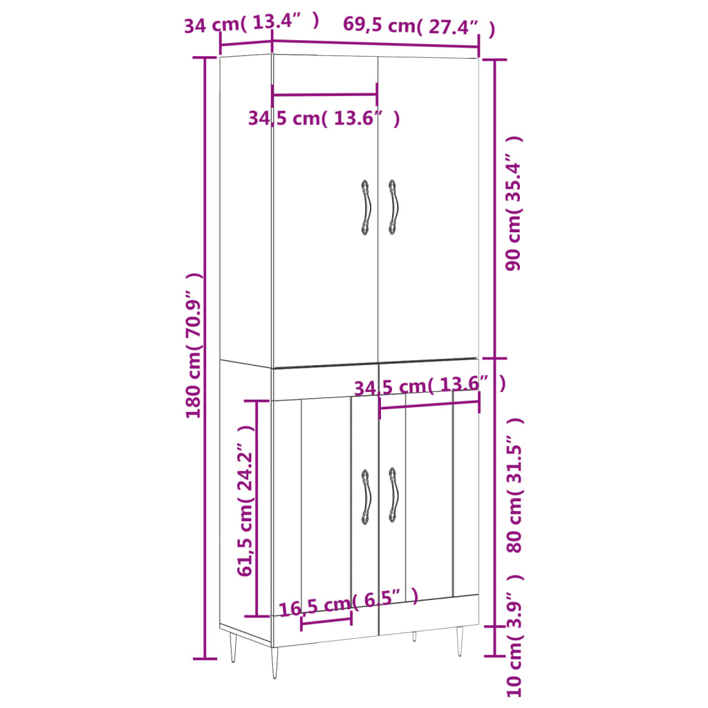Skříň highboard kouřový dub 69,5 x 34 x 180 cm kompozitní dřevo - obrázek 13