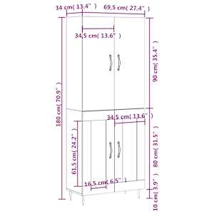 Skříň highboard kouřový dub 69,5 x 34 x 180 cm kompozitní dřevo - obrázek 13