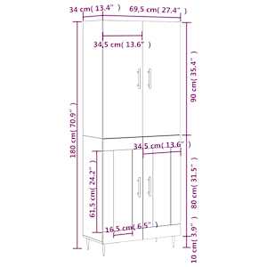 Skříň highboard dub sonoma 69,5 x 34 x 180 cm kompozitní dřevo - obrázek 13