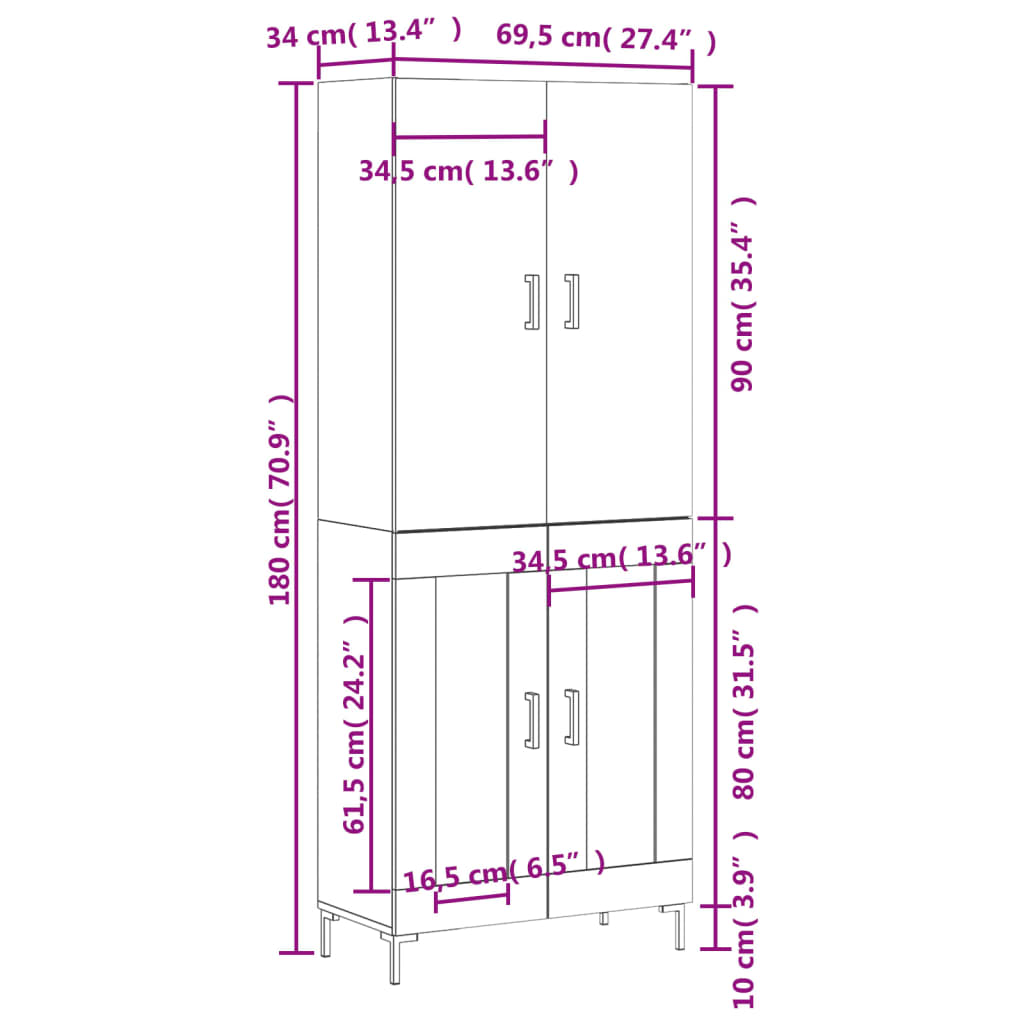 Skříň highboard šedá sonoma 69,5 x 34 x 180 cm kompozitní dřevo - obrázek 13