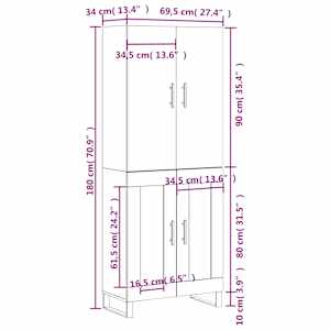 Skříň highboard bílá 69,5 x 34 x 180 cm kompozitní dřevo - obrázek 13