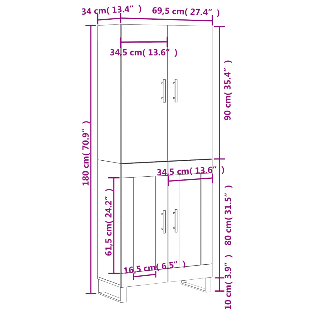 Skříň highboard betonově šedá 69,5x34x180 cm kompozitní dřevo - obrázek 13