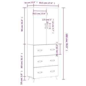 Skříň highboard dub sonoma 69,5 x 34 x 180 cm kompozitní dřevo - obrázek 14