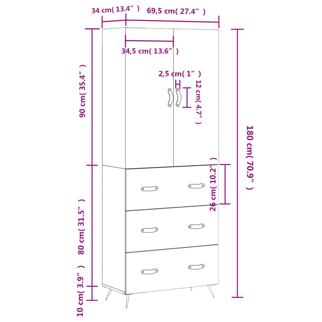 Skříň highboard betonově šedá 69,5x34x180 cm kompozitní dřevo - obrázek 14
