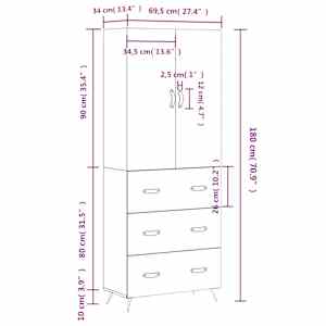 Skříň highboard betonově šedá 69,5x34x180 cm kompozitní dřevo - obrázek 14