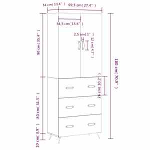 Skříň highboard kouřový dub 69,5 x 34 x 180 cm kompozitní dřevo - obrázek 14
