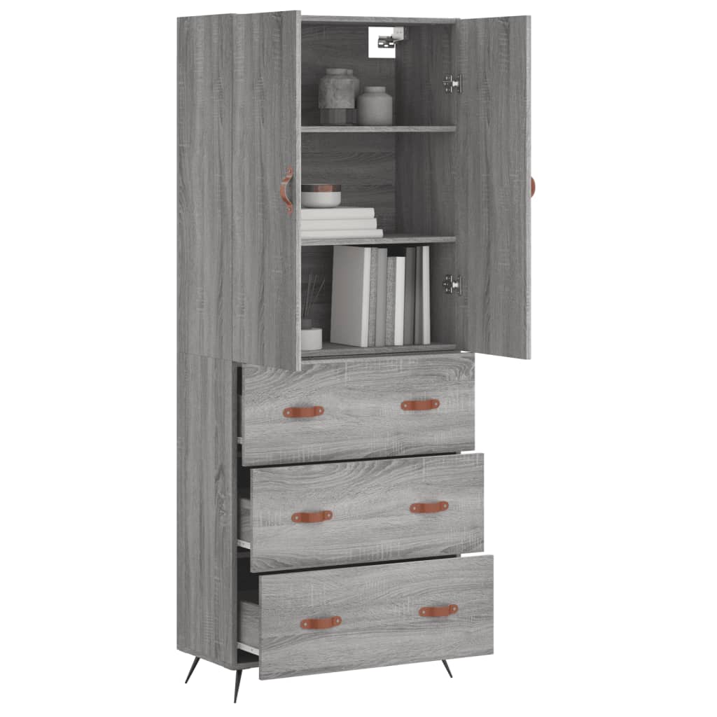 vidaXL Hoge kast 69,5x34x180 cm bewerkt hout grijs sonoma eikenkleurig