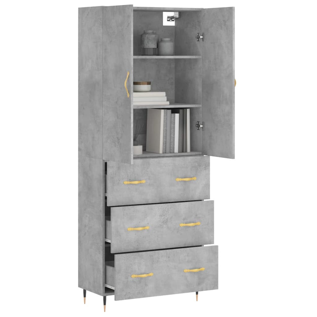 vidaXL Hoge kast 69,5x34x180 cm bewerkt hout betongrijs