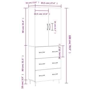 Skříň highboard šedá sonoma 69,5 x 34 x 180 cm kompozitní dřevo - obrázek 14