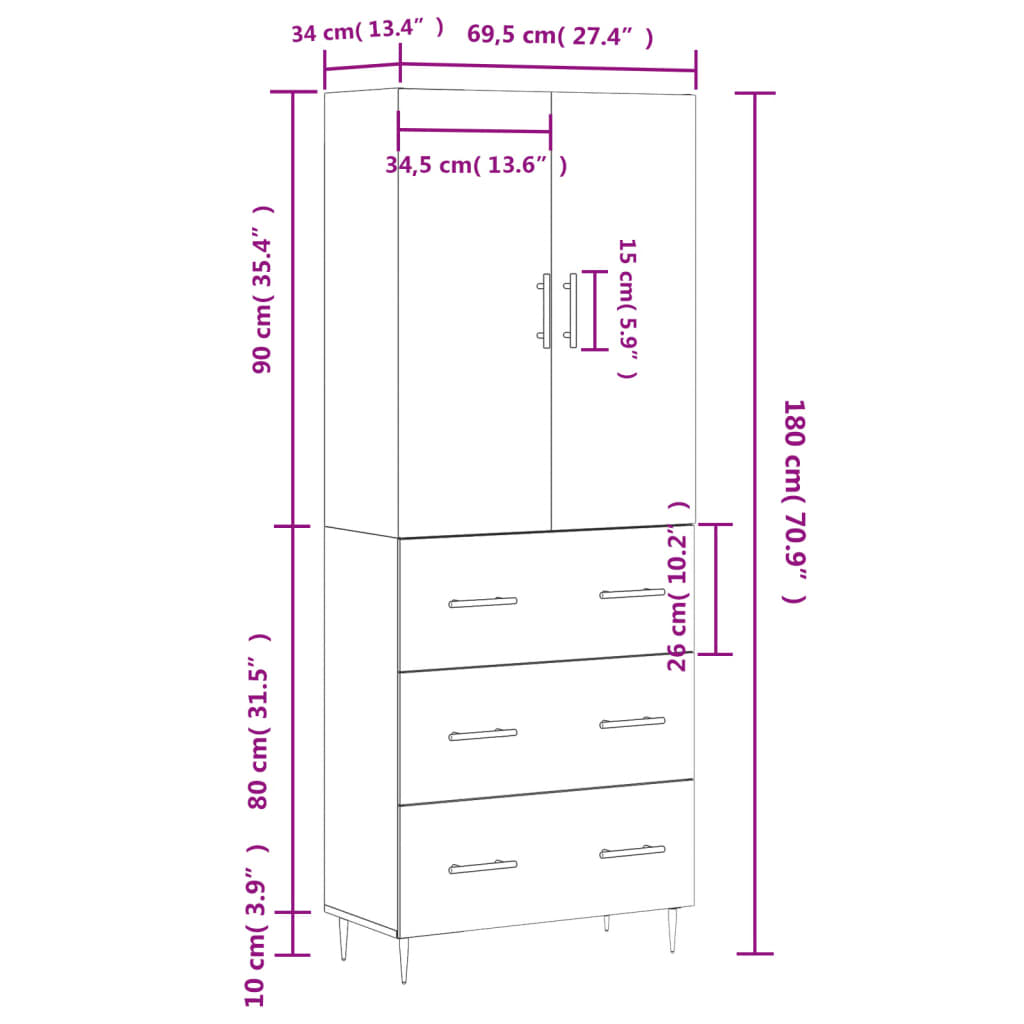 Skříň highboard betonově šedá 69,5x34x180 cm kompozitní dřevo - obrázek 14