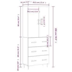 Skříň highboard betonově šedá 69,5x34x180 cm kompozitní dřevo - obrázek 14