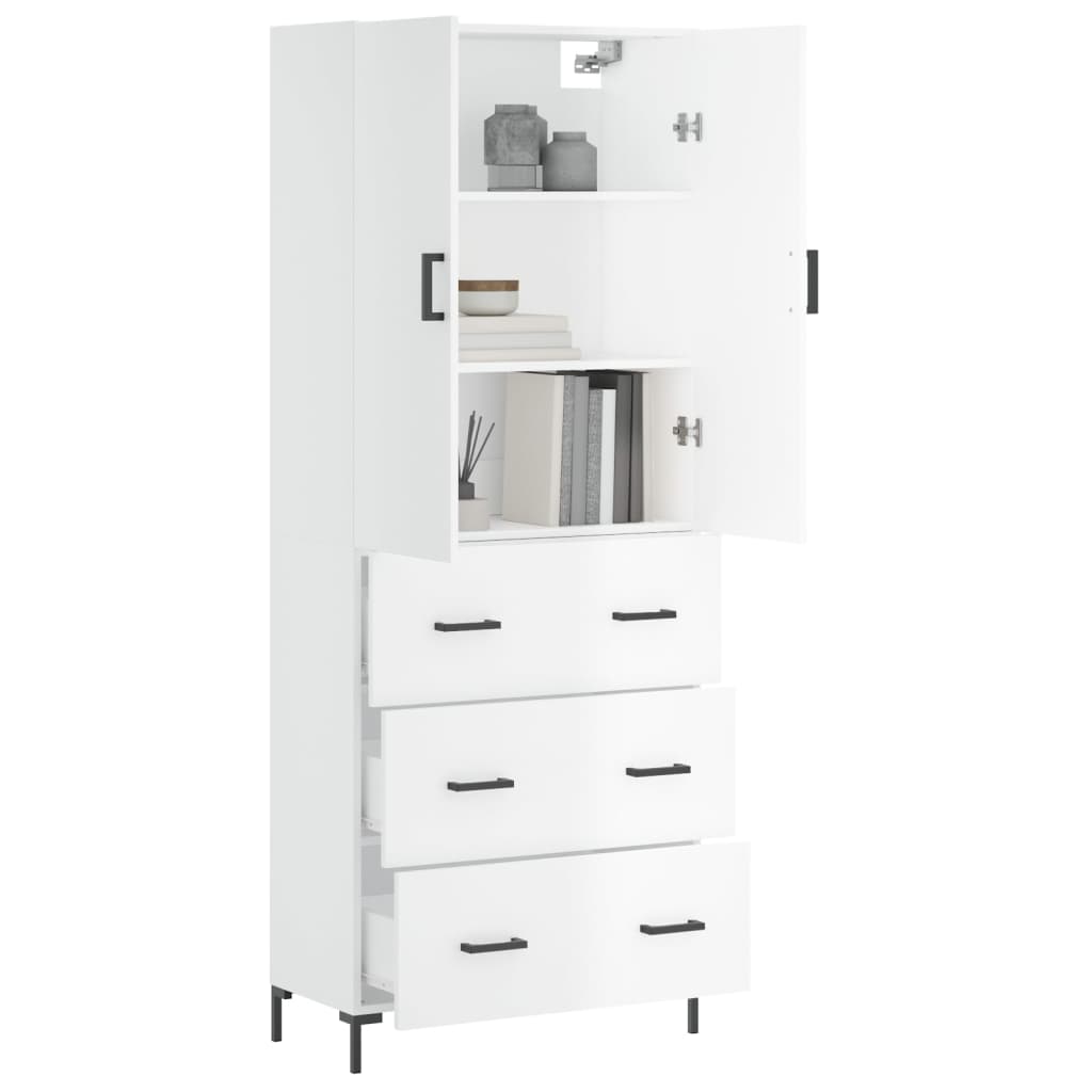 vidaXL Highboard høyglans hvit 69,5x34x180 cm konstruert tre