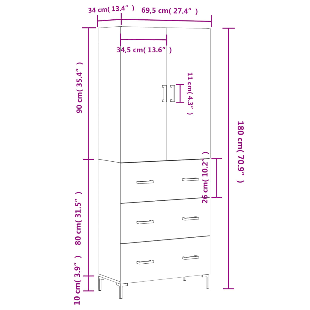 Skříň highboard dub sonoma 69,5 x 34 x 180 cm kompozitní dřevo - obrázek 14