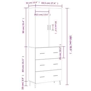 Skříň highboard bílá 69,5 x 34 x 180 cm kompozitní dřevo - obrázek 14