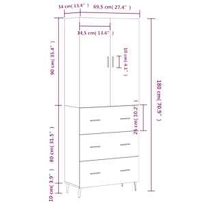 Skříň highboard šedá sonoma 69,5 x 34 x 180 cm kompozitní dřevo - obrázek 14