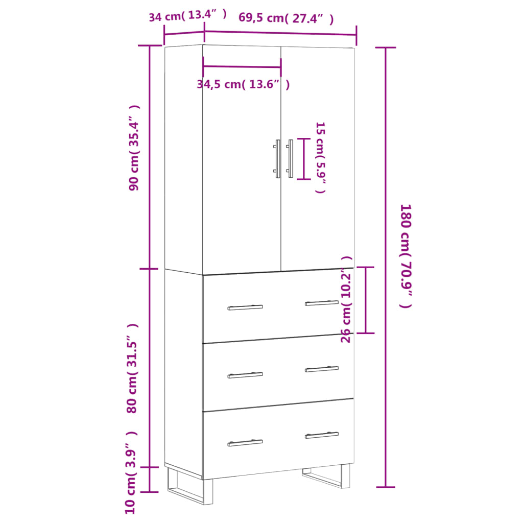 Skříň highboard betonově šedá 69,5x34x180 cm kompozitní dřevo - obrázek 14