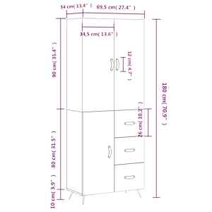 Skříň highboard bílá 69,5 x 34 x 180 cm kompozitní dřevo - obrázek 14
