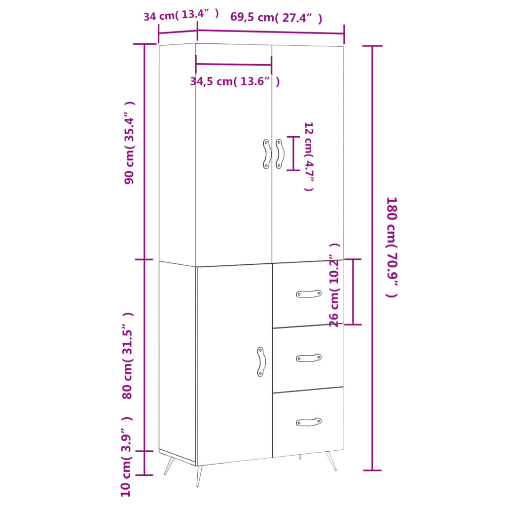 Skříň highboard betonově šedá 69,5x34x180 cm kompozitní dřevo - obrázek 14