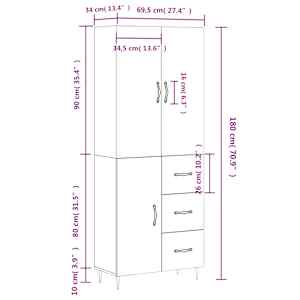 Skříň highboard bílá 69,5 x 34 x 180 cm kompozitní dřevo - obrázek 14