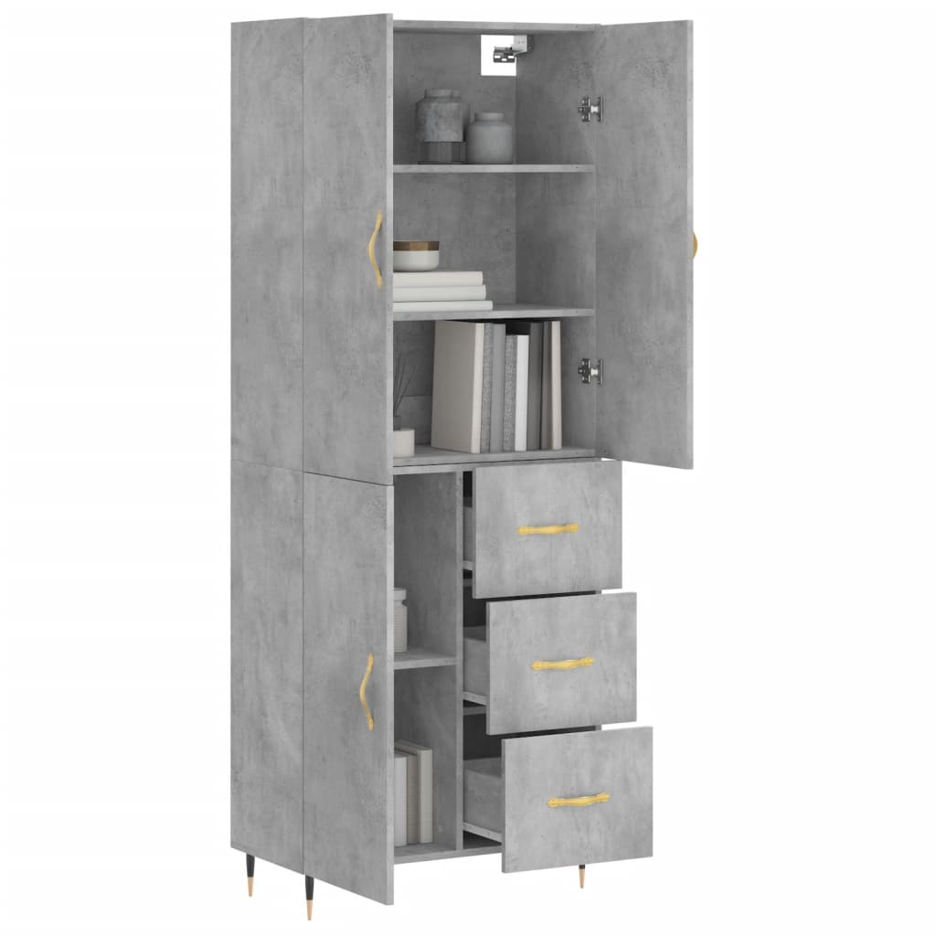 vidaXL Hoge kast 69,5x34x180 cm bewerkt hout betongrijs