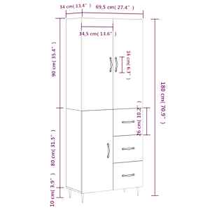 Skříň highboard kouřový dub 69,5 x 34 x 180 cm kompozitní dřevo - obrázek 14