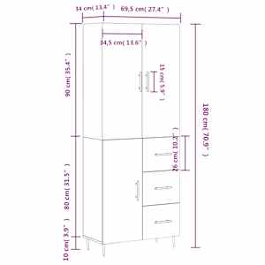 Skříň highboard šedá sonoma 69,5 x 34 x 180 cm kompozitní dřevo - obrázek 14