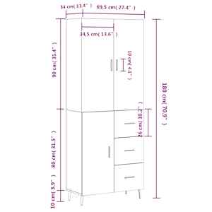Skříň highboard bílá 69,5 x 34 x 180 cm kompozitní dřevo - obrázek 14