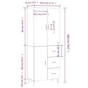 Skříň highboard šedá sonoma 69,5 x 34 x 180 cm kompozitní dřevo - obrázek 14