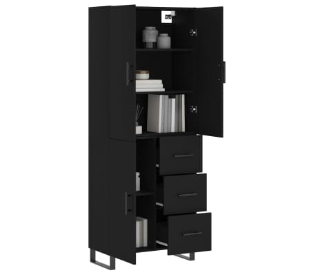 vidaXL Visoka komoda črna 69,5x34x180 cm inženirski les