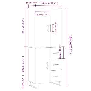 Skříň highboard dub sonoma 69,5 x 34 x 180 cm kompozitní dřevo - obrázek 14