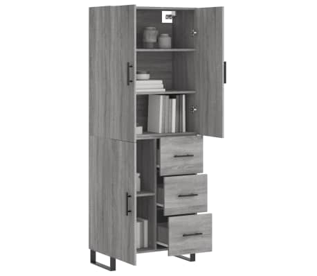 vidaXL Hoge kast 69,5x34x180 cm bewerkt hout grijs sonoma eikenkleurig