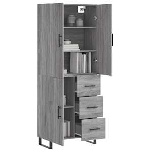 vidaXL Hoge kast 69,5x34x180 cm bewerkt hout grijs sonoma eikenkleurig