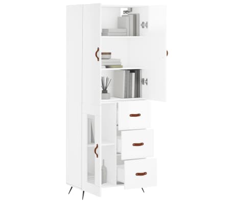 vidaXL Credenza Bianco Lucido 69,5x34x180 cm in Legno Multistrato