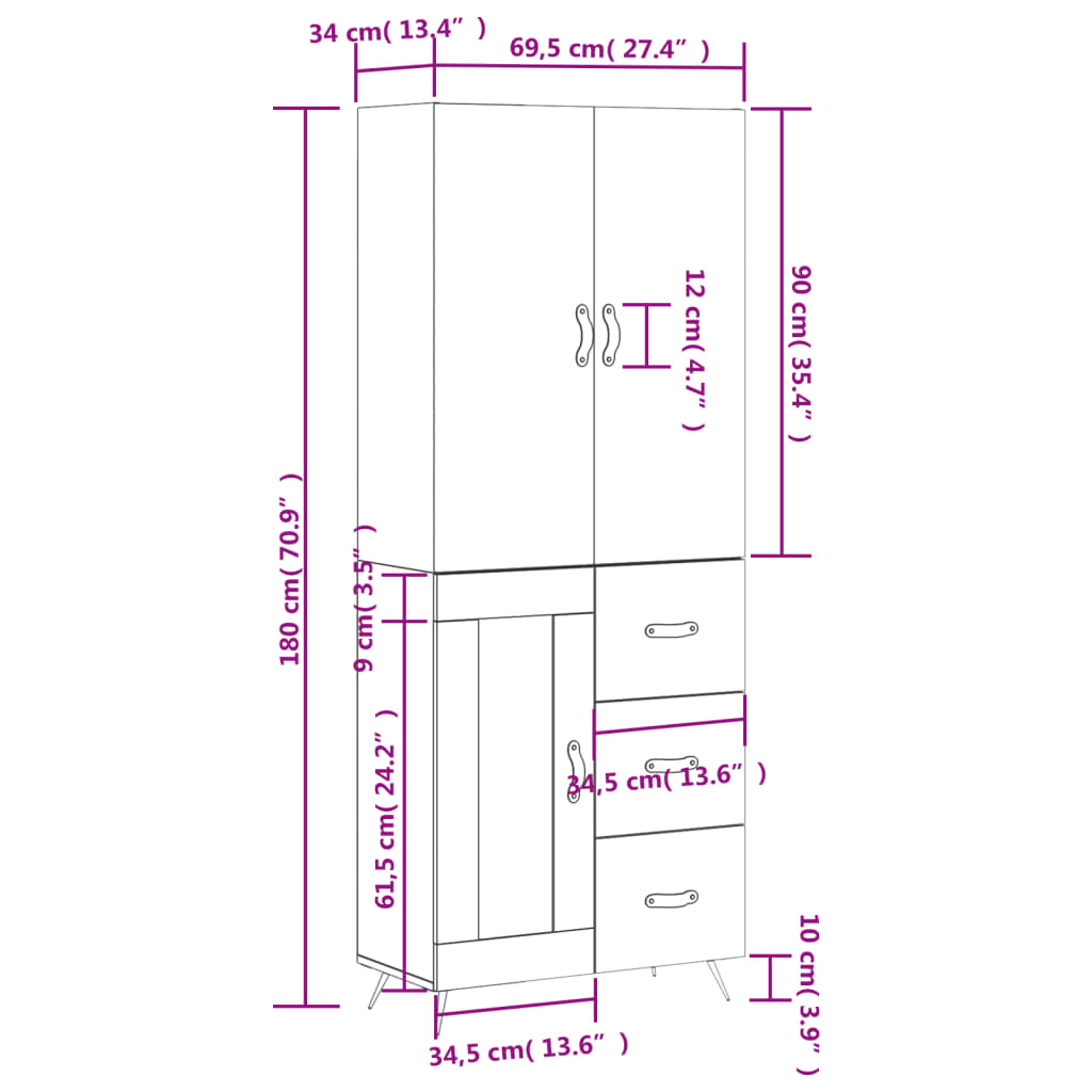 Skříň highboard betonově šedá 69,5x34x180 cm kompozitní dřevo - obrázek 14
