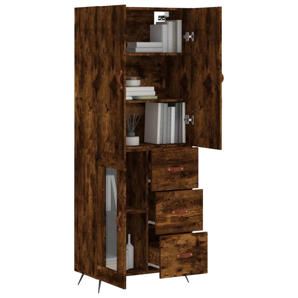 vidaXL Hoge kast 69,5x34x180 cm bewerkt hout gerookt eikenkleurig