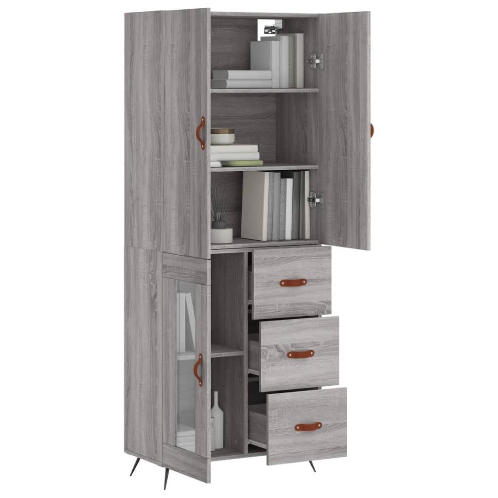 vidaXL Hoge kast 69,5x34x180 cm bewerkt hout grijs sonoma eikenkleurig