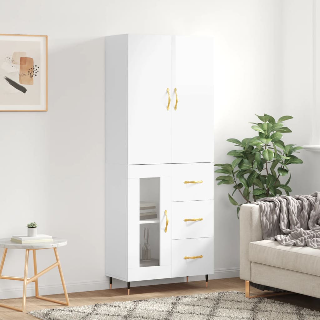 Skříň highboard lesklá bílá 69,5 x 34 x 180 cm kompozitní dřevo