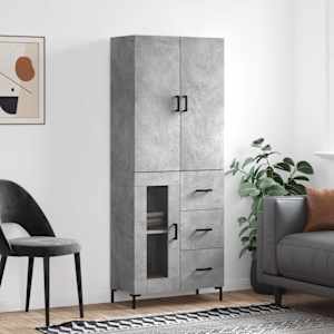 Visoka komoda betonsko siva 69,5x34x180 cm inženirski les