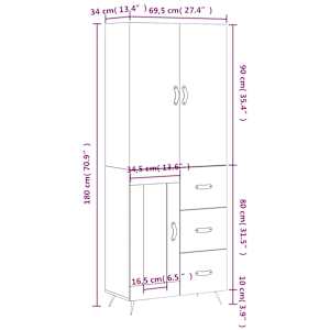 Skříň highboard bílá 69,5 x 34 x 180 cm kompozitní dřevo - obrázek 14