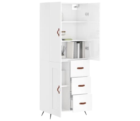 vidaXL Ντουλάπι Γυαλιστερό Λευκό 69,5x34x180 εκ. Επεξεργασμένο Ξύλο