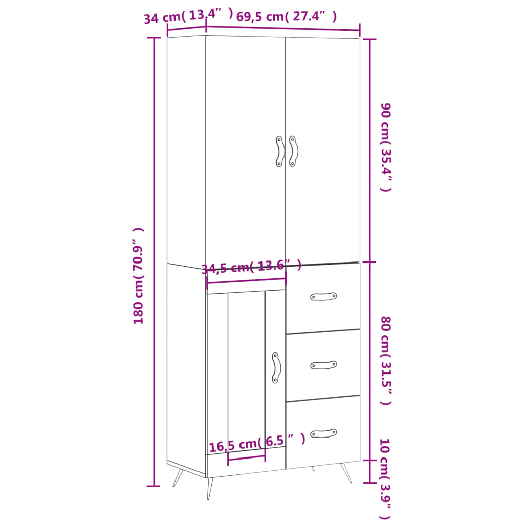 Skříň highboard betonově šedá 69,5x34x180 cm kompozitní dřevo - obrázek 14