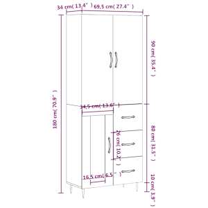 Skříň highboard bílá 69,5 x 34 x 180 cm kompozitní dřevo - obrázek 14