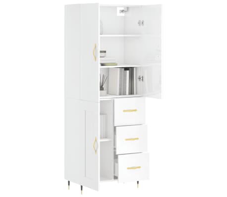 vidaXL Ντουλάπι Γυαλιστερό Λευκό 69,5x34x180 εκ. Επεξεργασμένο Ξύλο