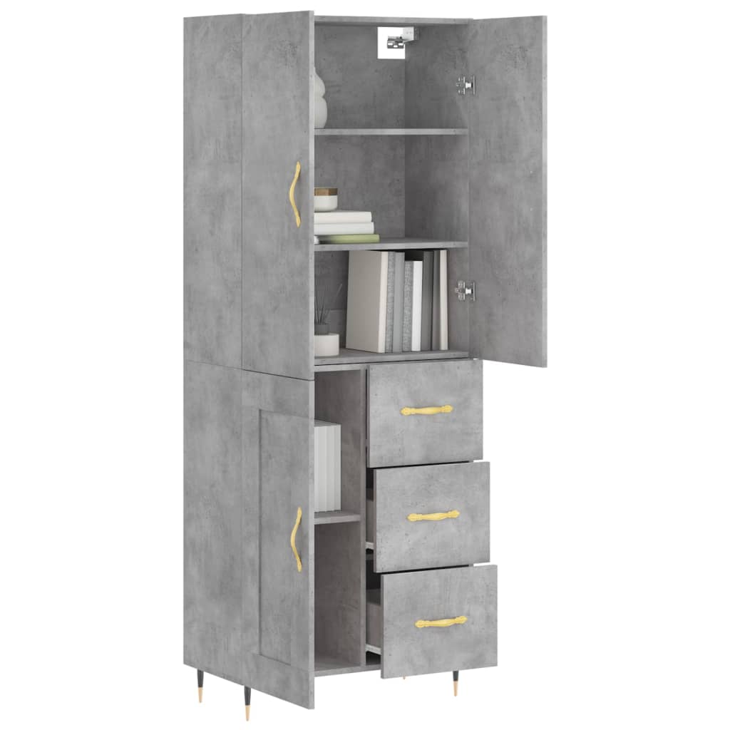 vidaXL Highboard betonggrå 69,5x34x180 cm konstruert tre