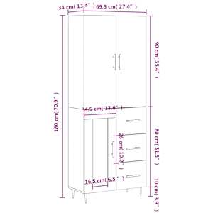 Skříň highboard betonově šedá 69,5x34x180 cm kompozitní dřevo - obrázek 14